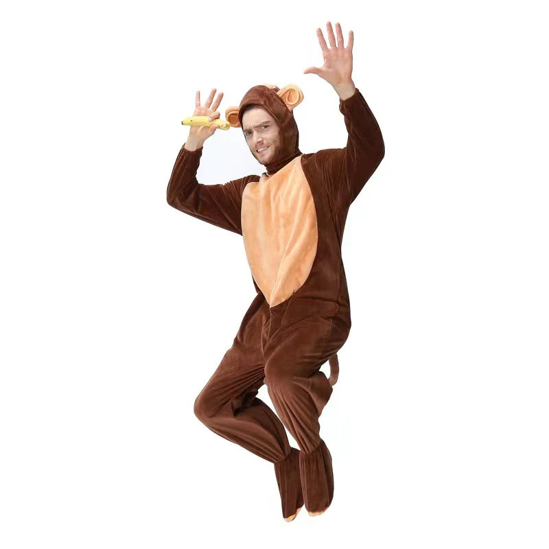 Adult Brown Monkey Costume – Unisex Animal Jumpsuit