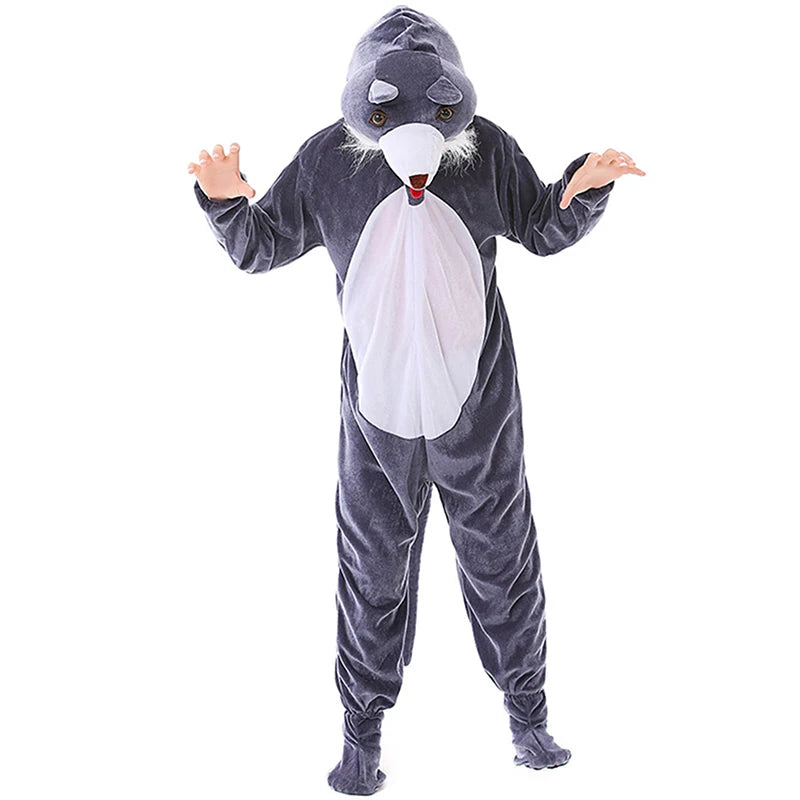Wolf Costume for Adult Kids Funny Werewolf Costume Long Sleeve Animal Jumpsuit