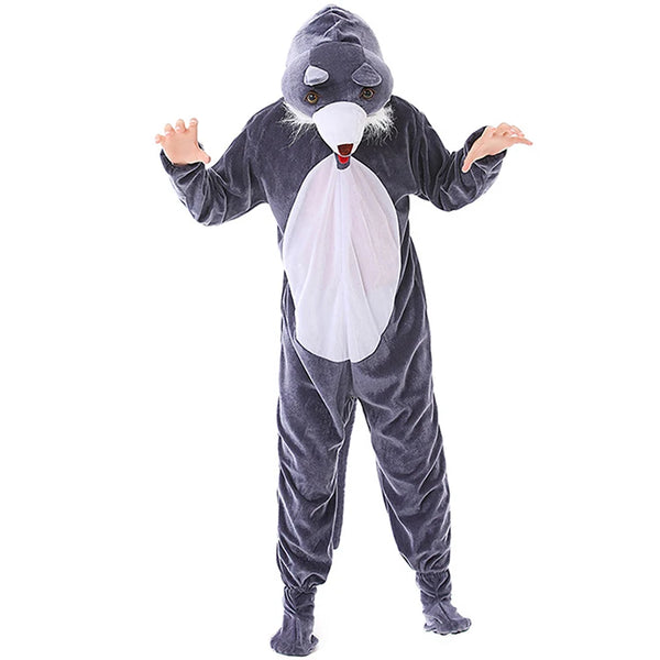 Wolf Costume for Adult Kids Funny Werewolf Costume Long Sleeve Animal Jumpsuit