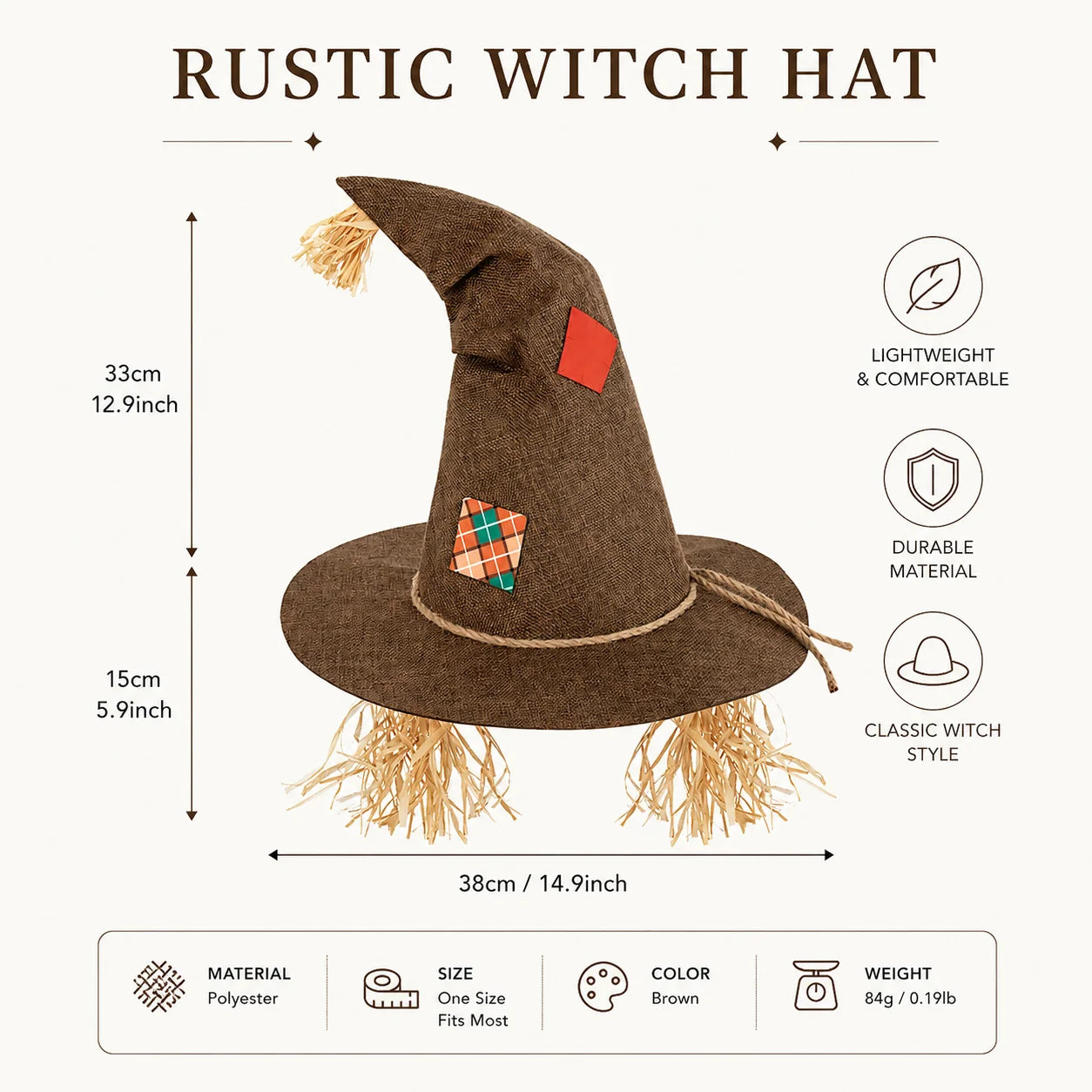 Halloween Witch Hat for Women, Pumpkin Patch Costume Accessory for Fall Festival - product image 7