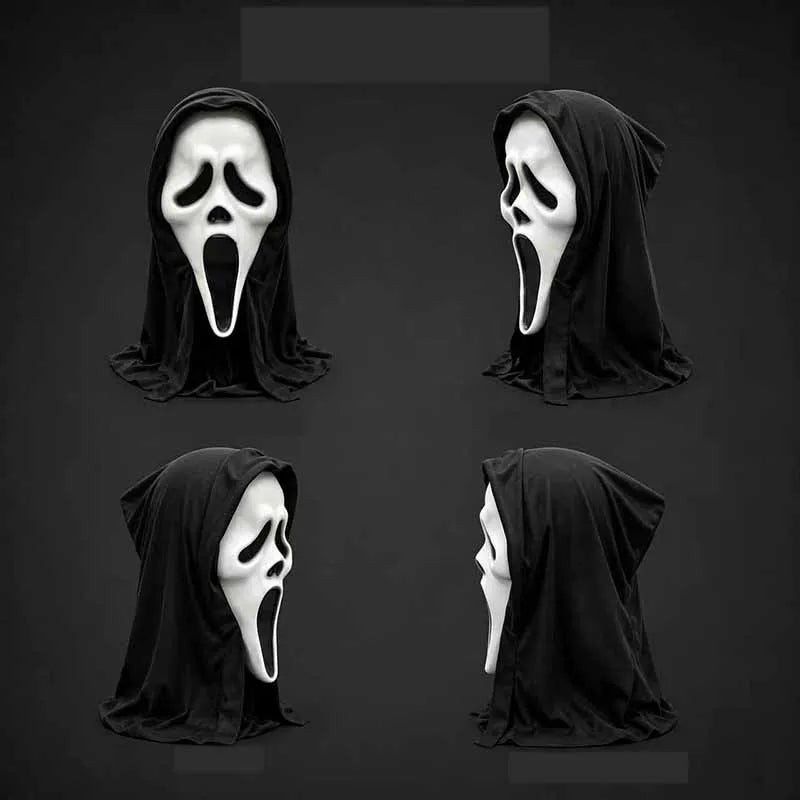 Ghost Face Scream Mask with Black Hood Latex Scary Mask Halloween Cosplay Party Haunted House Costume Prop - product image 2