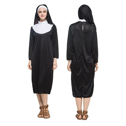 Halloween Costume Women's Nun Costume Traditional Adult Sister Black Robe Religious - black / L