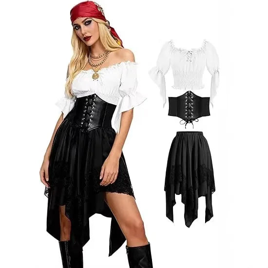 Women's Renaissance Pirate Costume – Asymmetrical Skirt & Top Set