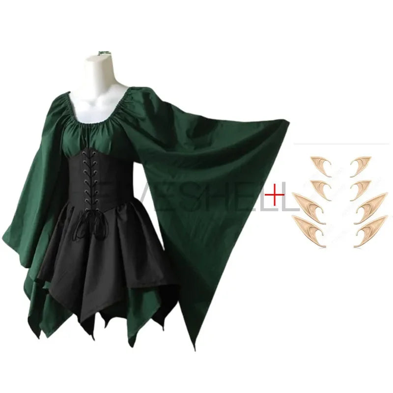 Women's Medieval Palace Victoria Vintage Fairy Elf Princess Bandage Halloween Costume - set as show / S