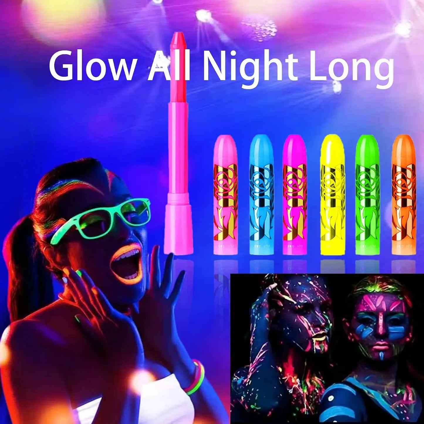 Glow Face Body Paint Under UV Sticks Makeup Neon Face Painting Kits for Adult Halloween Festival Accessory - product image 4