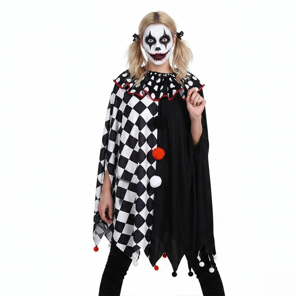 Adult Circus Clown Costume Cape Black and White Diamond-Pattern Patchwork Shawl Capes - View 2
