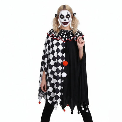 Adult Circus Clown Costume Cape Black and White Diamond-Pattern Patchwork Shawl Capes - View 2