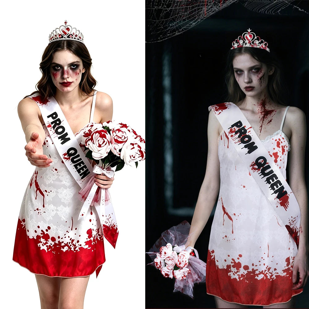 Ghost Bride Cosplay Costume Dress Women's Blood - Red Printed Spaghetti - product image 2