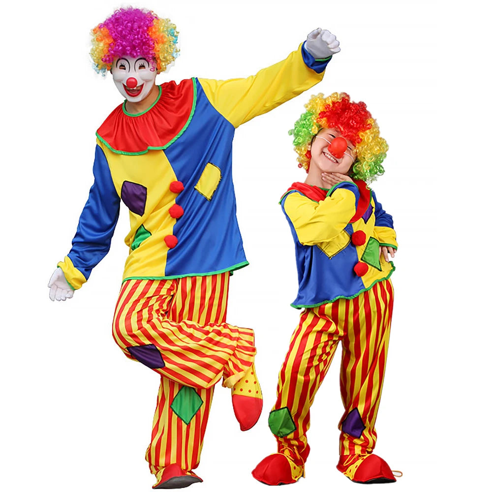 Halloween Costumes Kids Adults Circus Clown Joker Costume Outfits Colorful Fancy - 002 / 170 for adults