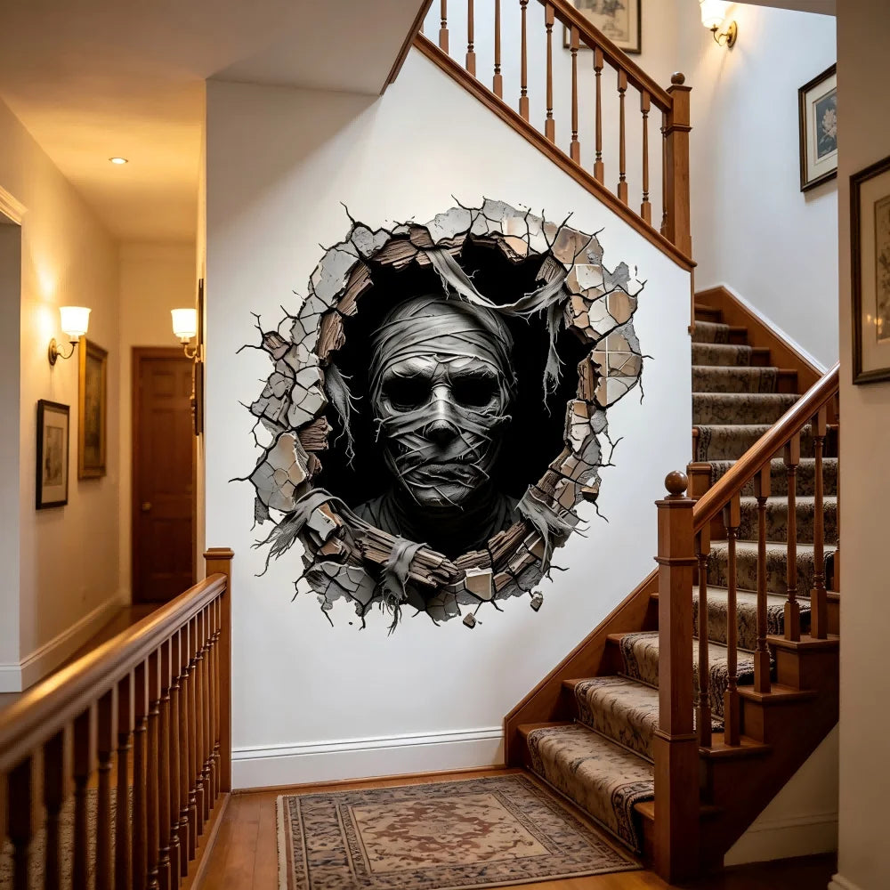 Halloween Mummy Wall Sticker - 3D Broken Wall Effect, Pvc Decal 15.7 - view 6