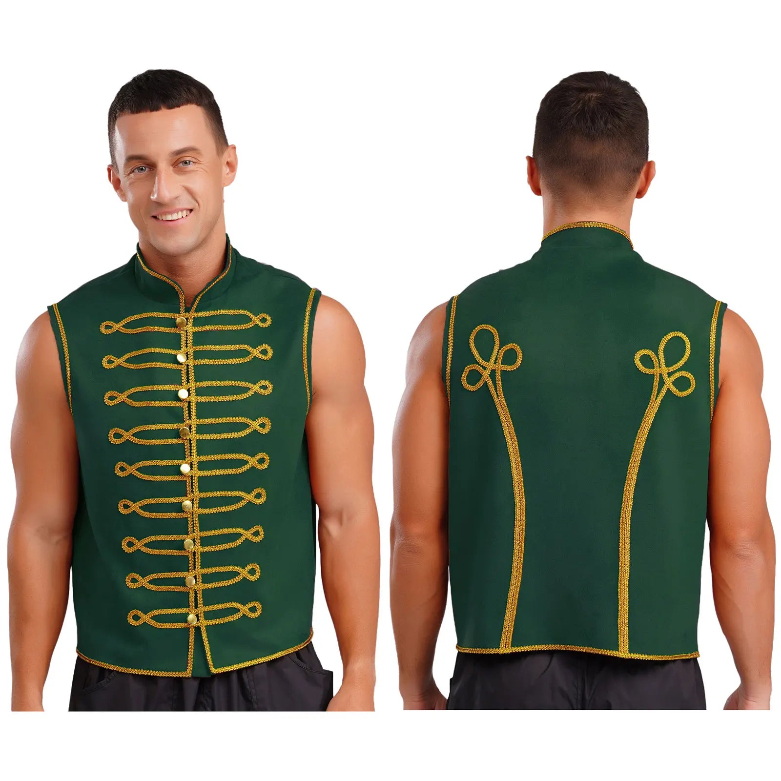 Men's Halloween Medieval Renaissance Costume Punk Costume Stand Collar Gold Trimming Gold - Green / L