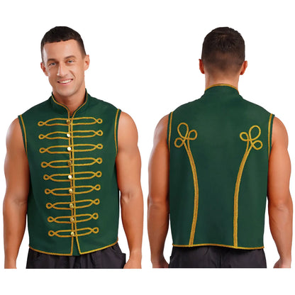 Men's Halloween Medieval Renaissance Costume Punk Costume Stand Collar Gold Trimming Gold - Green / L