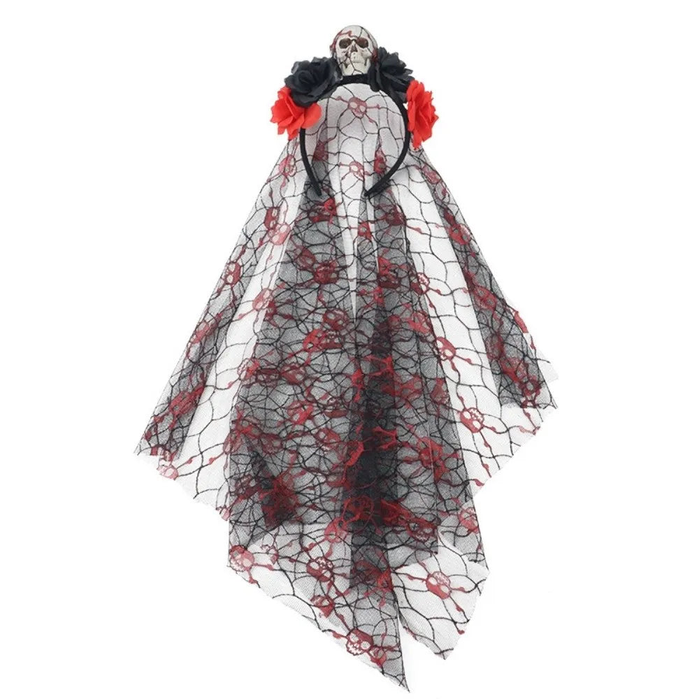 Gothic Ghost Bride Headband Simulation Rose Skull Pattern Halloween Rose - product image 9