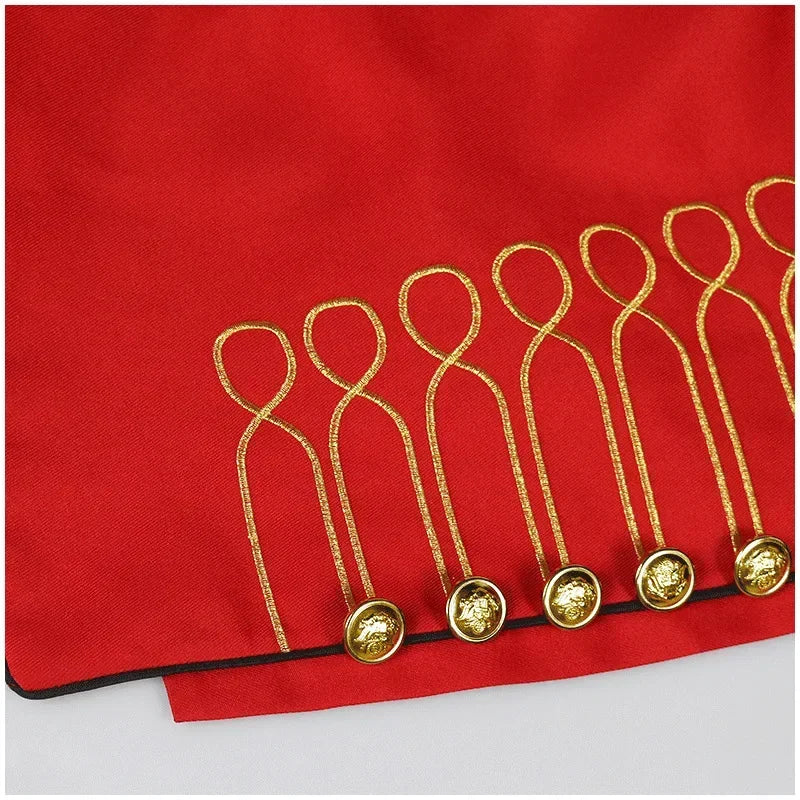 Halloween Costume Men's Medieval Jacket Steampunk Hussar Marching Band Military Drummer - Red gold / M