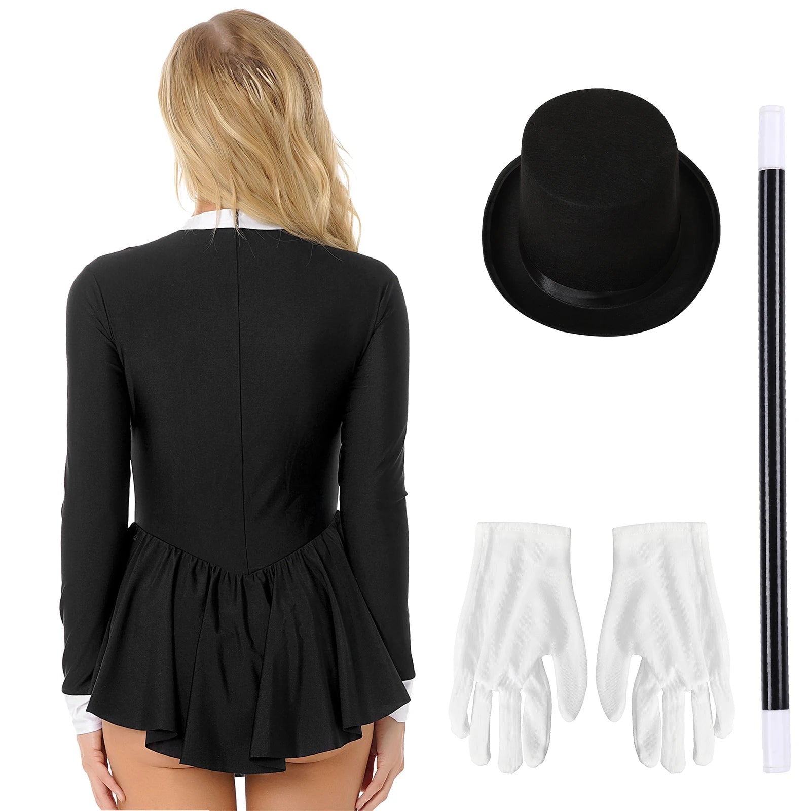 Women's Magician Circus Ringmaster Contrast Color Bowknot Ruffle Tuxedo Magic Hat - alternate view 4