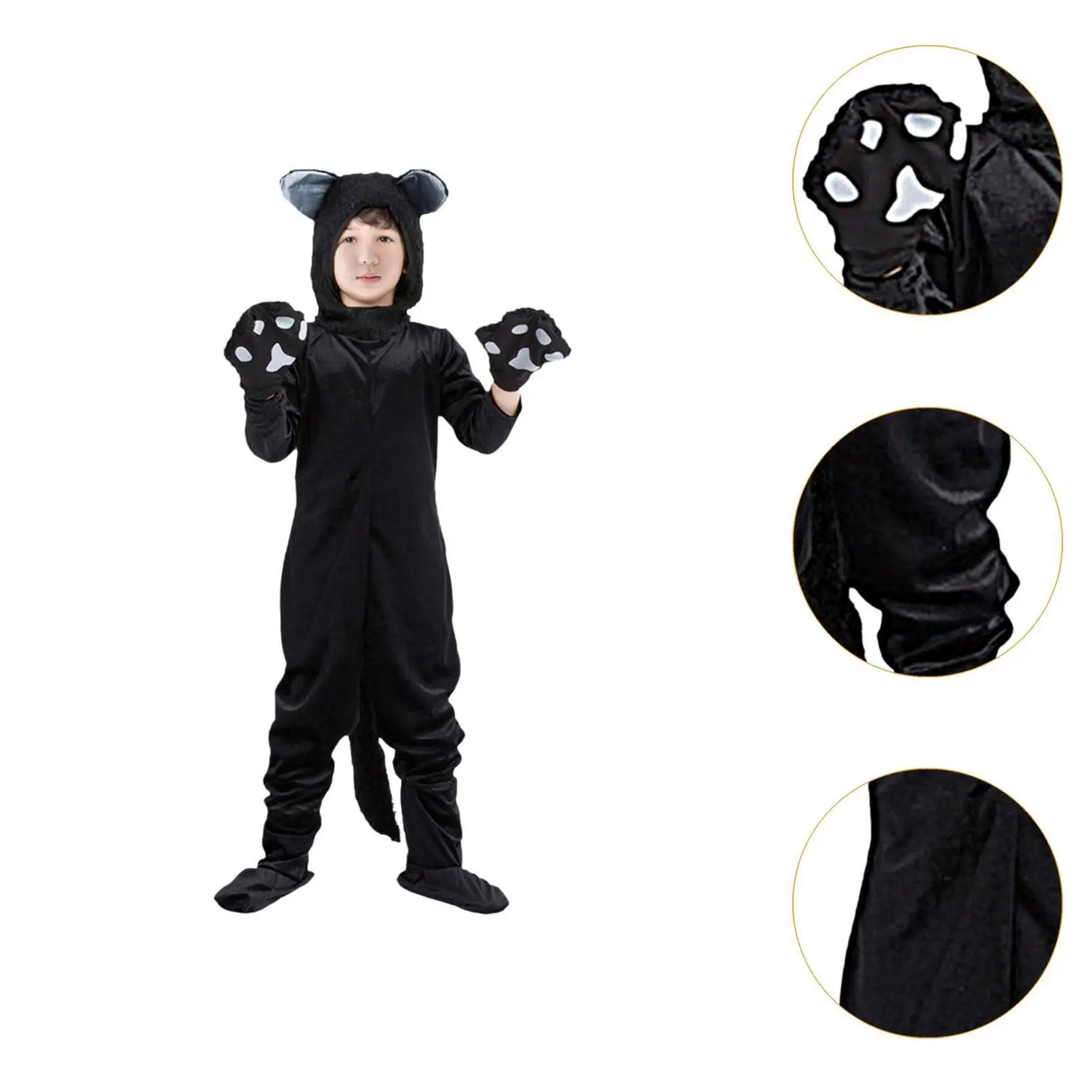 Kids Black Cat Costume – Jumpsuit, Gloves & Foot Covers
