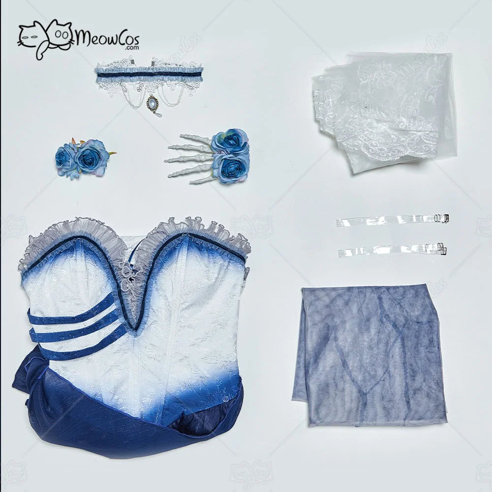 Meowcos Women's Bride Halloween Gothic White Blue Zombie Bride Dress Dark - product image 5