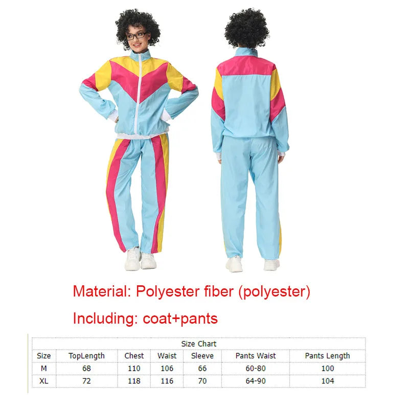 Adult Women Men 80s 90s Retro Sportwear Hippie Disco Cosplay Costume Outfits Halloween Carnival Suit Party - product image 7