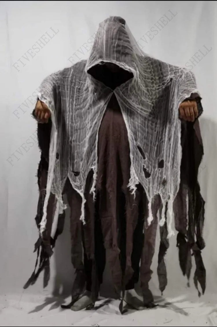 Unisex Halloween Ghost Dementors Costume Gothic Horror Zombie Tattered Hooded Capes Day of - red / One Size