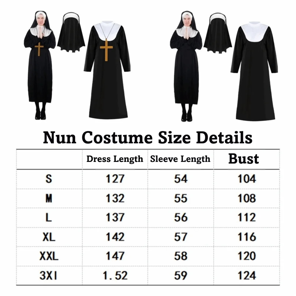 Black Nun Costume – Full-Length Halloween Dress, Styles A & B