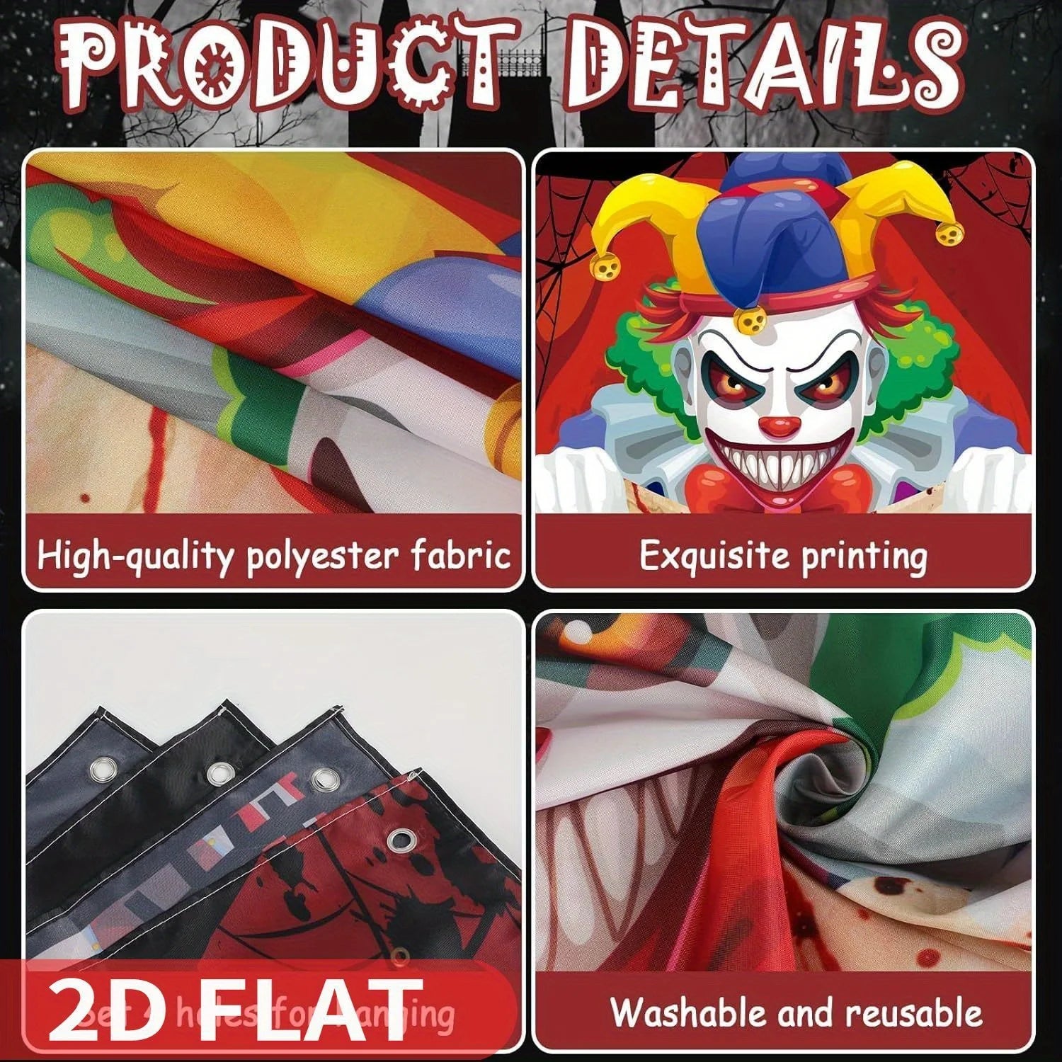1-Piece 2d flat Halloween Evil Circus Decorative hanging ornaments, 90x180cm Door - product image 4