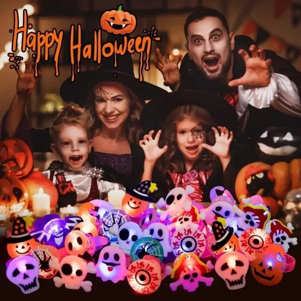 Halloween Light Up LED Rings, Non Candy Trick or Treats 3D Flashing Rings Toys Glow In the Dark Halloween Party Favor Ring Toy Gifts For Kids Adults Goodie Bag Stuffers