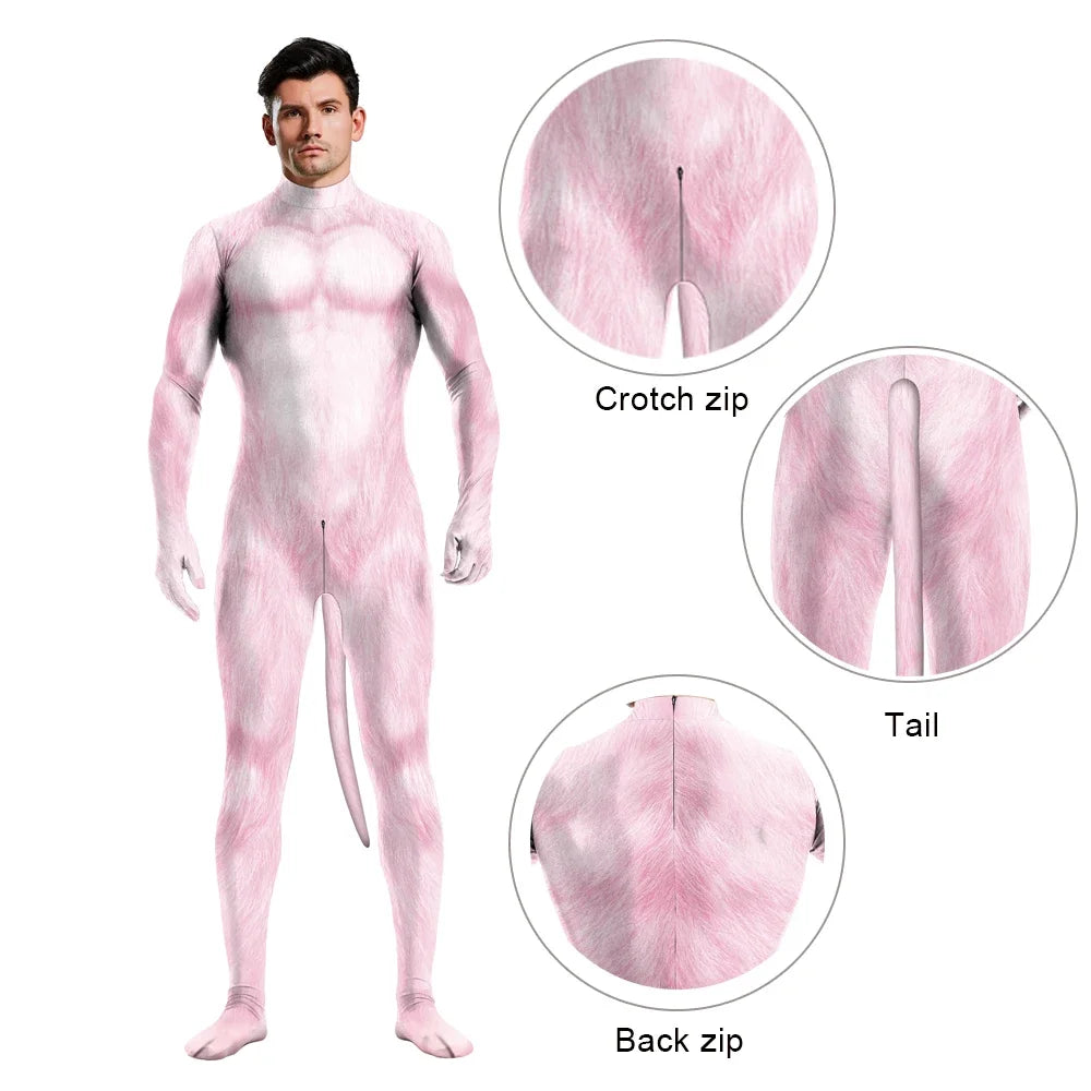 Full Cover Elastic Zentai Pet Suit Jumpsuit Print Catsuit Bodysuits Tail Purim Pet - 1021 / XL