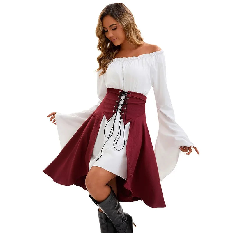 Medieval Skirt Blouse Women Victorian Gothic Steampunk Punk Corset Bustle Skirts Pirate Tops Dress Halloween Cosplay Costume