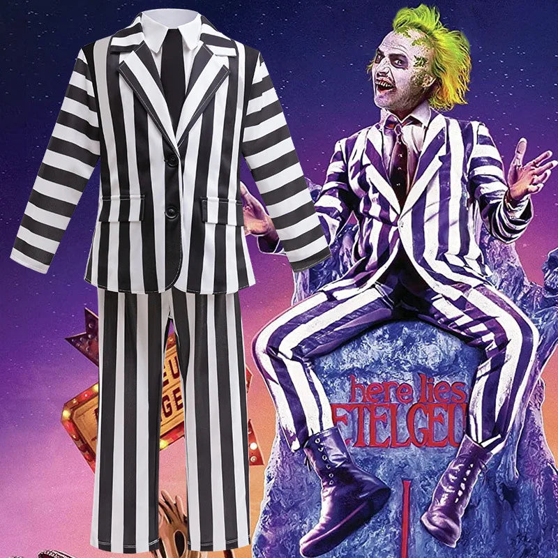 Halloween Cosplay Costume Black Society Master Stripe Cosplay Suit Set Performance Dress Classic