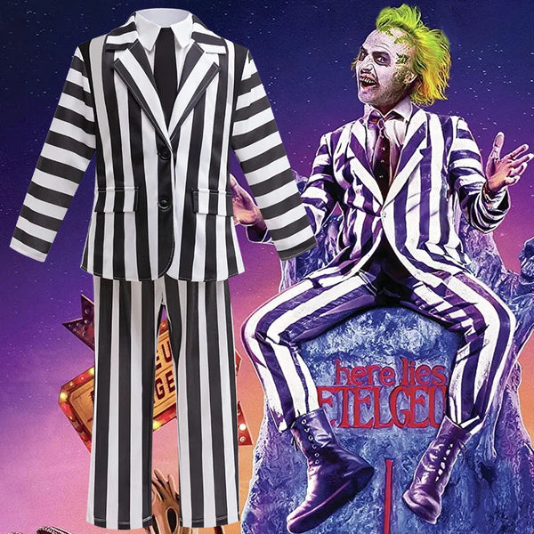 Classic Black Striped Costume - Two-Piece Halloween Suit Set