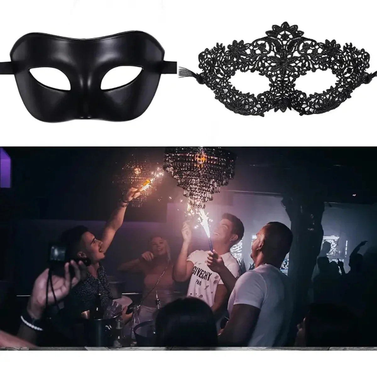 2-Piece Black Lace Masquerade Mask Set for Couples
