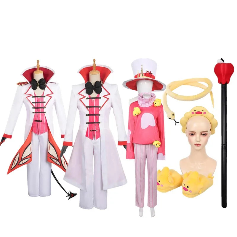 Adult Lucifer Costume Anime Hotel Fantasy Men Uniform Tail Coat Hat Pants Gloves Tie - Hat / XXL