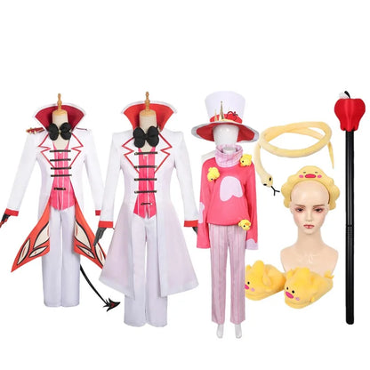 Adult Lucifer Costume Anime Hotel Fantasy Men Uniform Tail Coat Hat Pants Gloves Tie - Hat / XXL