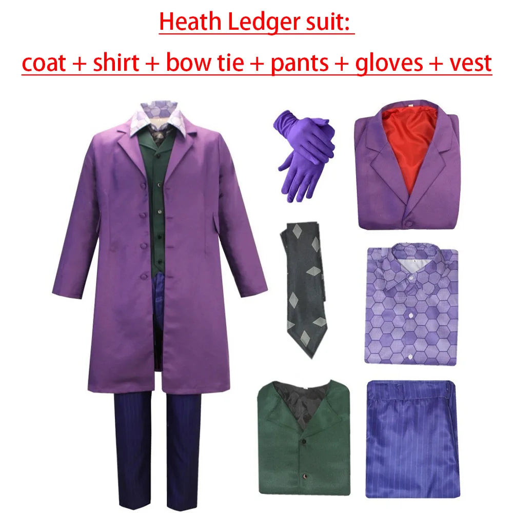 Dark Bat Hero Costume Men's Heath Ledger Joker Halloween Version Dark Knight Thriller Outfit Same - 6pcs / L