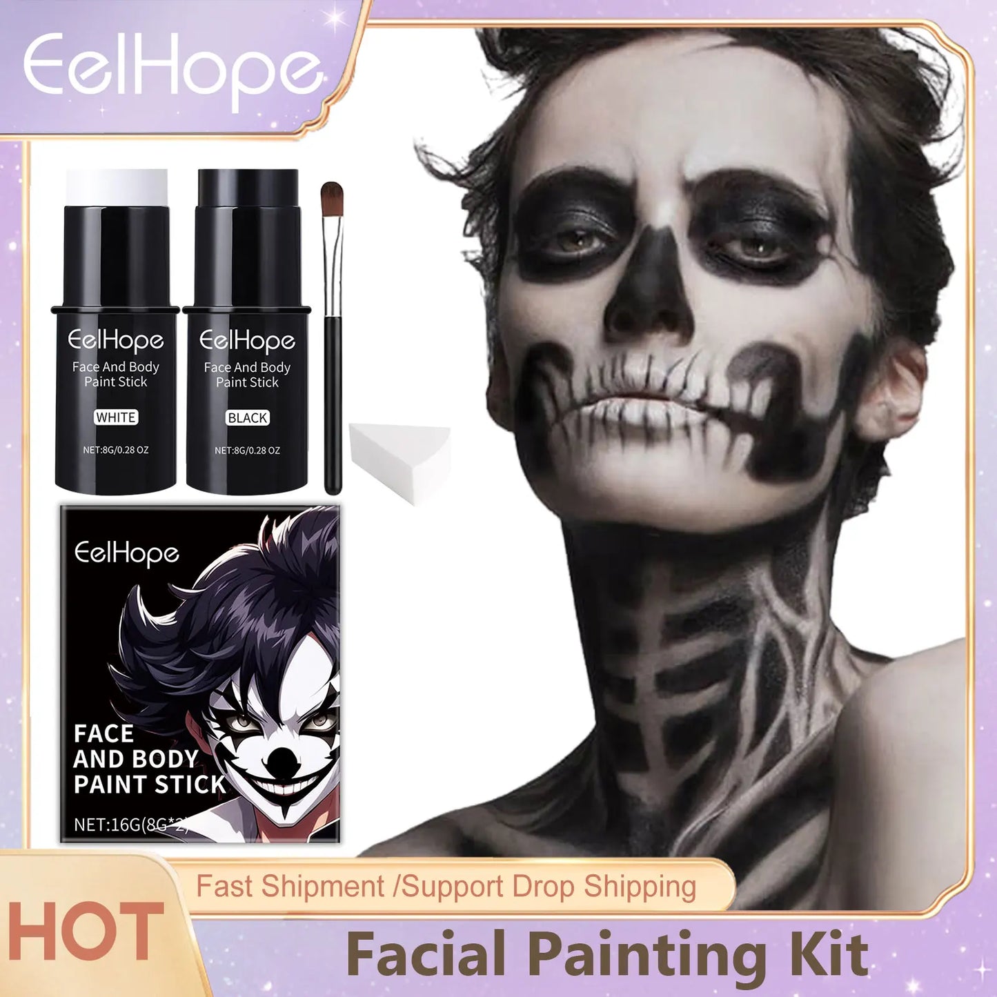 Halloween Face Painting Kit Black White Body Paint Set DIY Cosplay Foundation Clown Colorful Lasting - product image 1