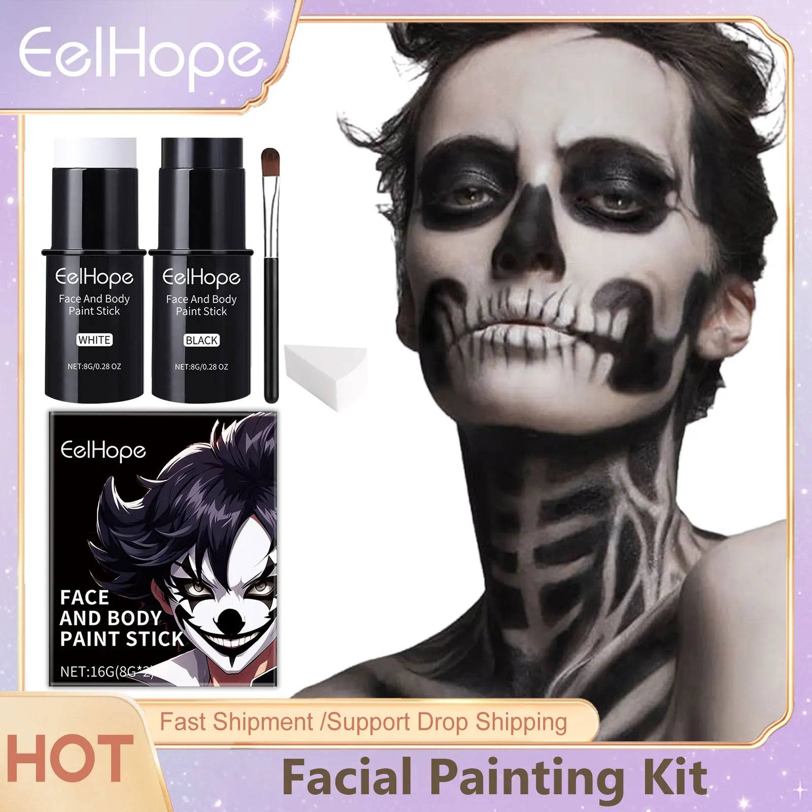 Halloween Face Painting Kit Black White Body Paint Set DIY Cosplay Foundation Clown Colorful Lasting - product image 1