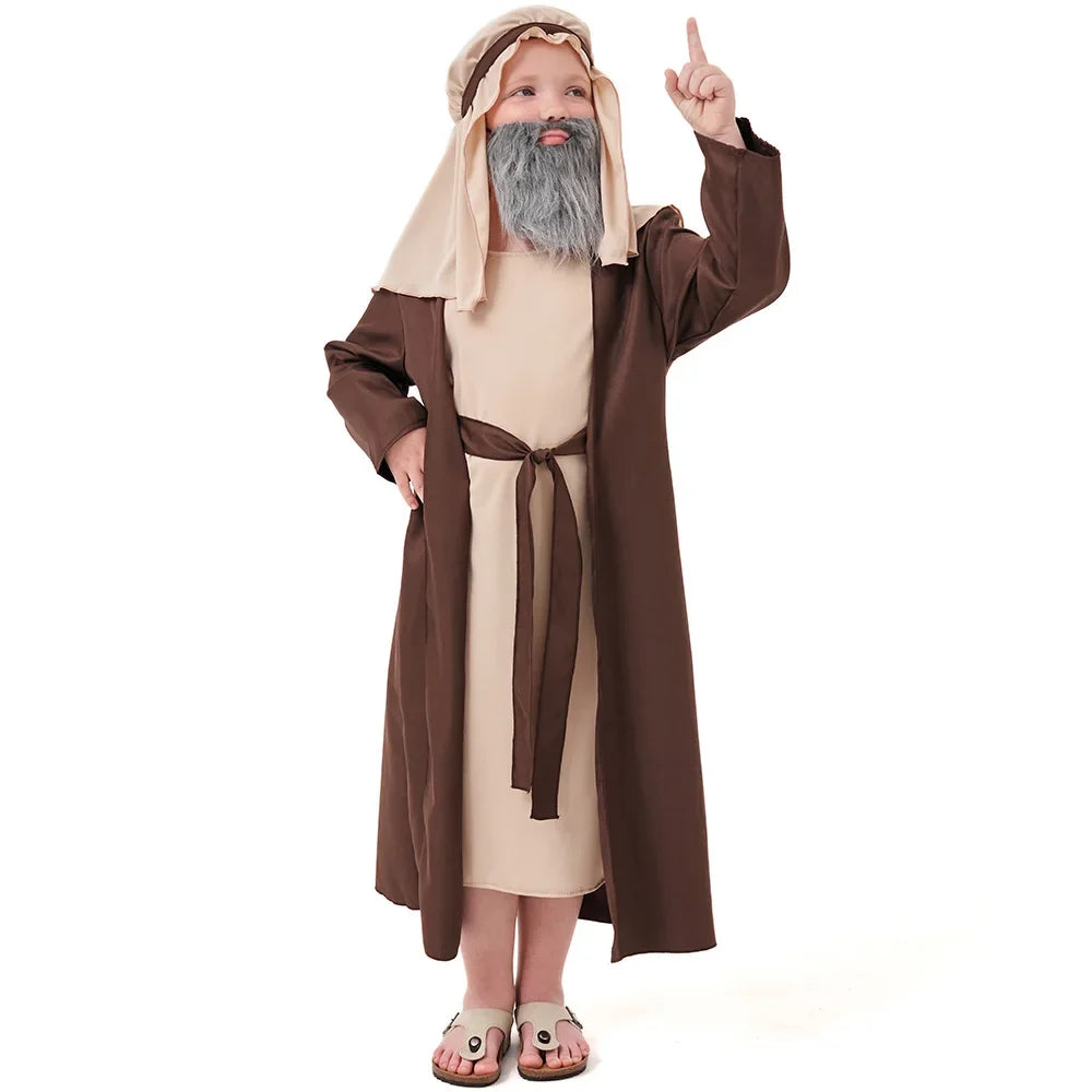 Saint Joseph Costume for Boys | Biblical Nativity Robe & Beard