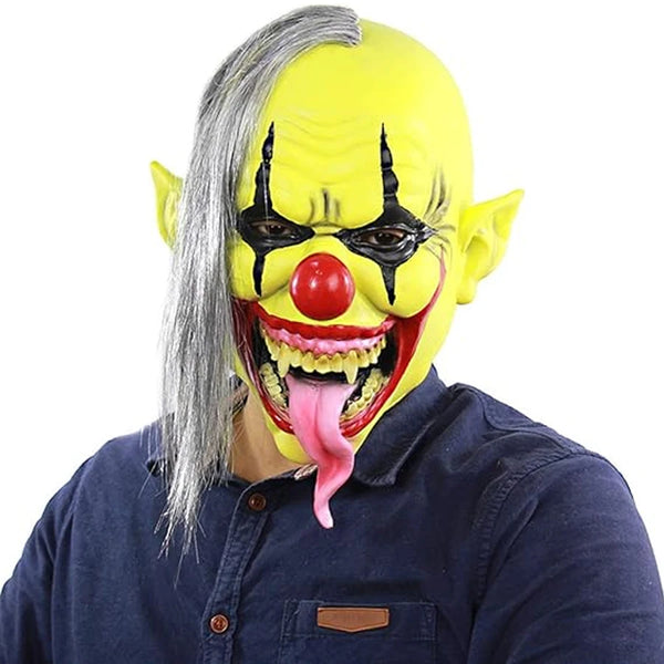 Halloween Mask – Green Horror Clown Mask with Hair, Terrifying Halloween Costume Face Mask for AdultsParty