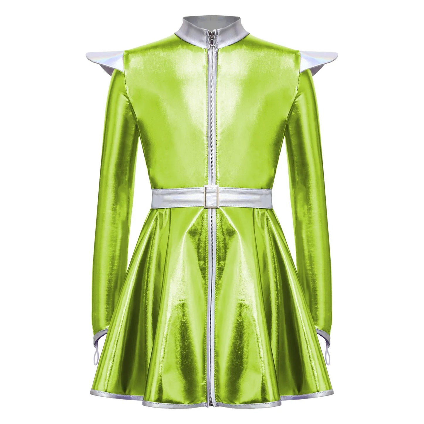 Kids Halloween Alien Costume Girls Metallic Shiny Zipper A-line Tutu Dress for Outer Space Robot Astronaut - product image 7