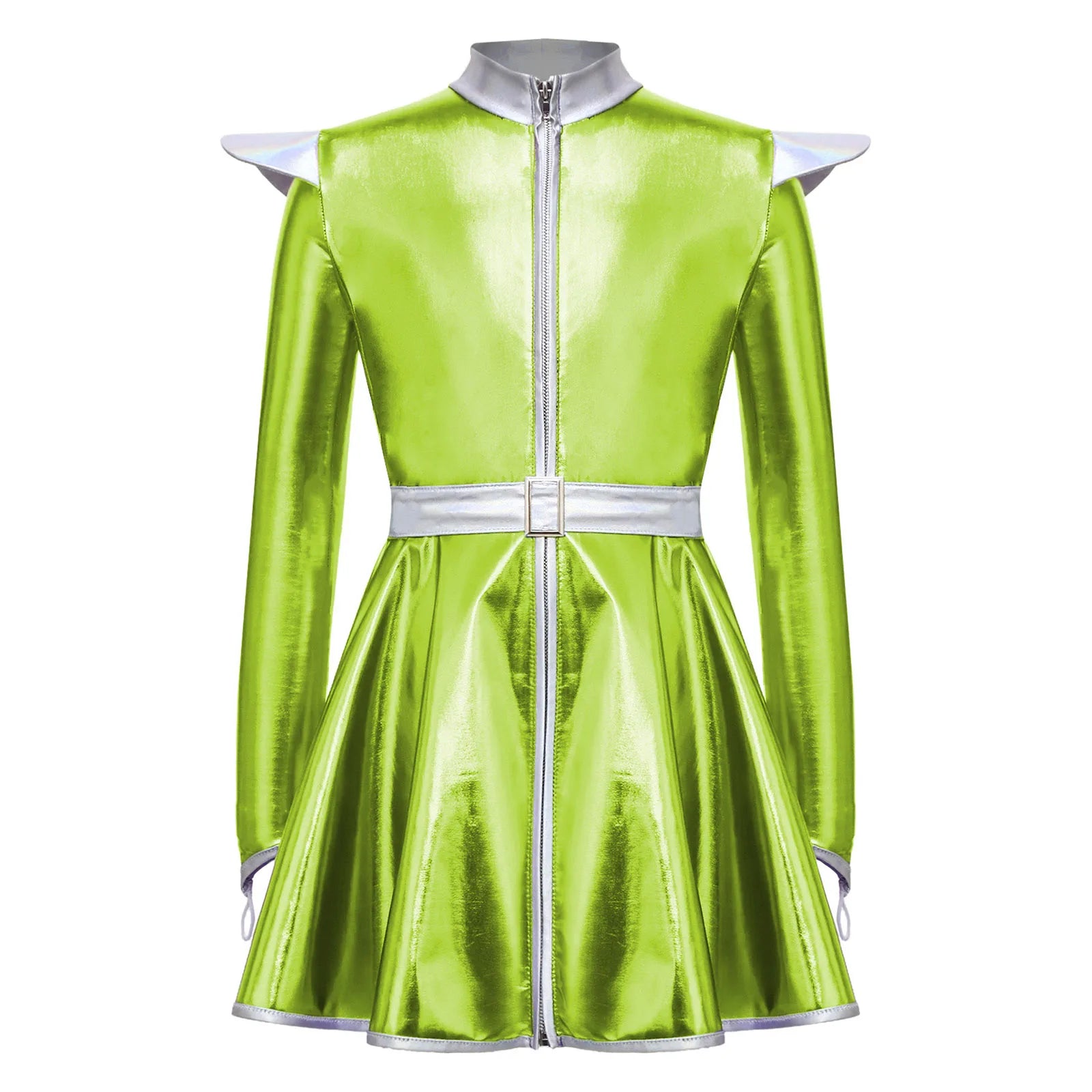 Kids Halloween Alien Costume Girls Metallic Shiny Zipper A-line Tutu Dress for Outer Space Robot Astronaut - product image 7