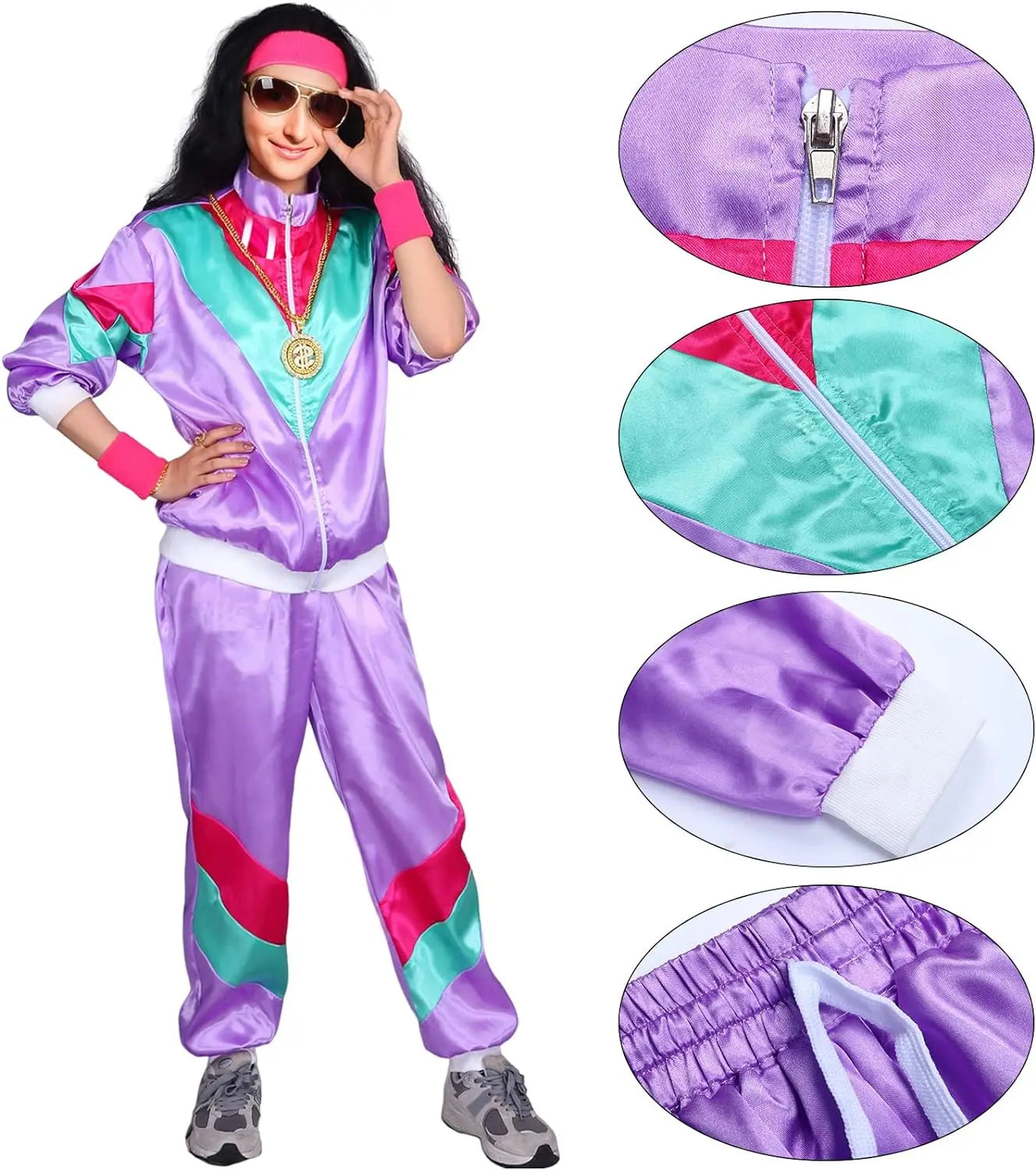 Kicpot 80s Costumes for Women,Retro Tracksuit Jacket Shell Hip Hop Suit,90s 80s Outfit for Women Party - product image 2