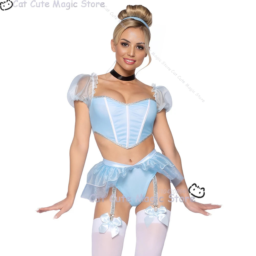 Women's Princess fantasia Sexy Blue Uniforms Maid Lingerie Costume - alternate view 3