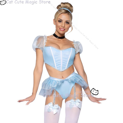Women's Princess fantasia Sexy Blue Uniforms Maid Lingerie Costume - alternate view 3