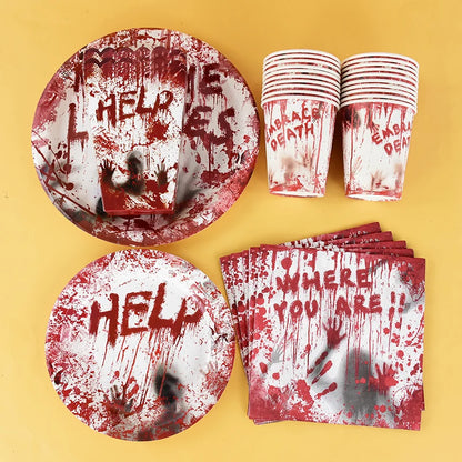 Halloween Party Disposable Tableware Scary Bloody Handprint Paper Plates Cups Popcorn Box For Halloween - product image 5