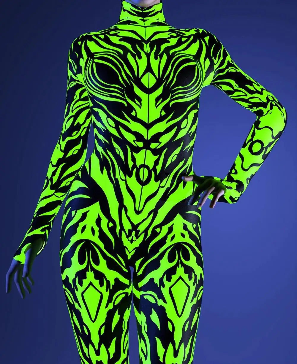 Women's 3D Abstract Print Full Body Jumpsuit Sexy Skinny High Neck Zentai Costume - alternate view 9