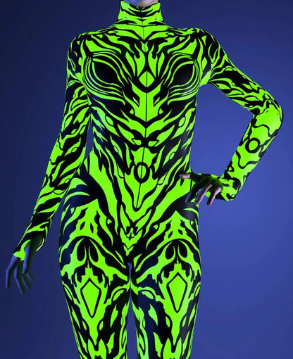 Women's 3D Abstract Print Full Body Jumpsuit Sexy Skinny High Neck Zentai Costume - alternate view 9
