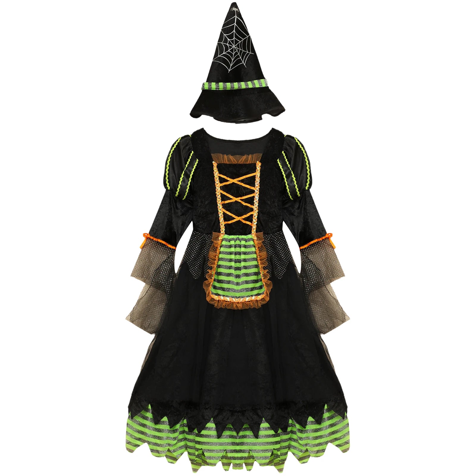 Girls Witch Dress Long Sleeve Shiny Sequin Mesh Sorceress Dresses with Hat Halloween Theme Party Cosplay - product image 4
