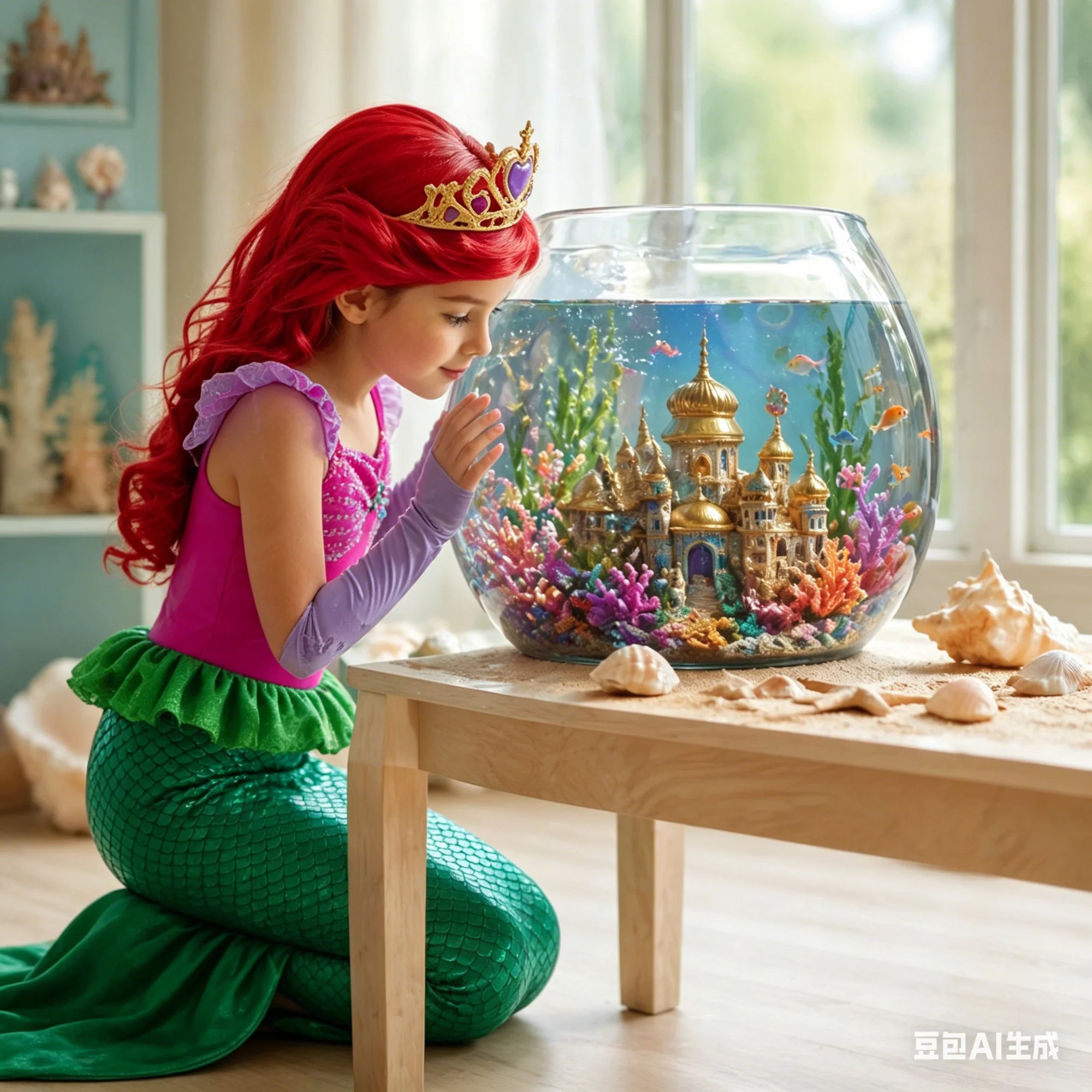 Ariel Little Mermaid Short Sleeve Tulle Dress for Girls Cosplay Princess Costume Carnival Birthday Party Outfit 2-8Y Vestido