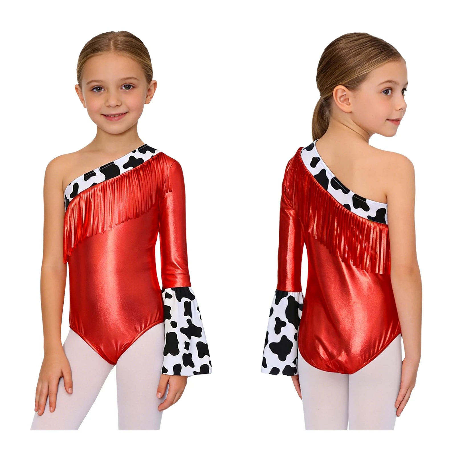 Kids' Girls Western Cowgirl One Shoulder Fringe Metallic Bodysuit Costume - alternate view 7