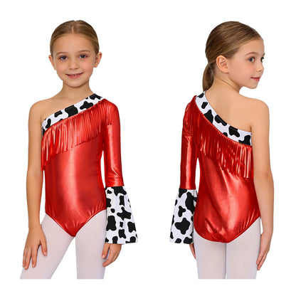 Kids' Girls Western Cowgirl One Shoulder Fringe Metallic Bodysuit Costume - alternate view 7